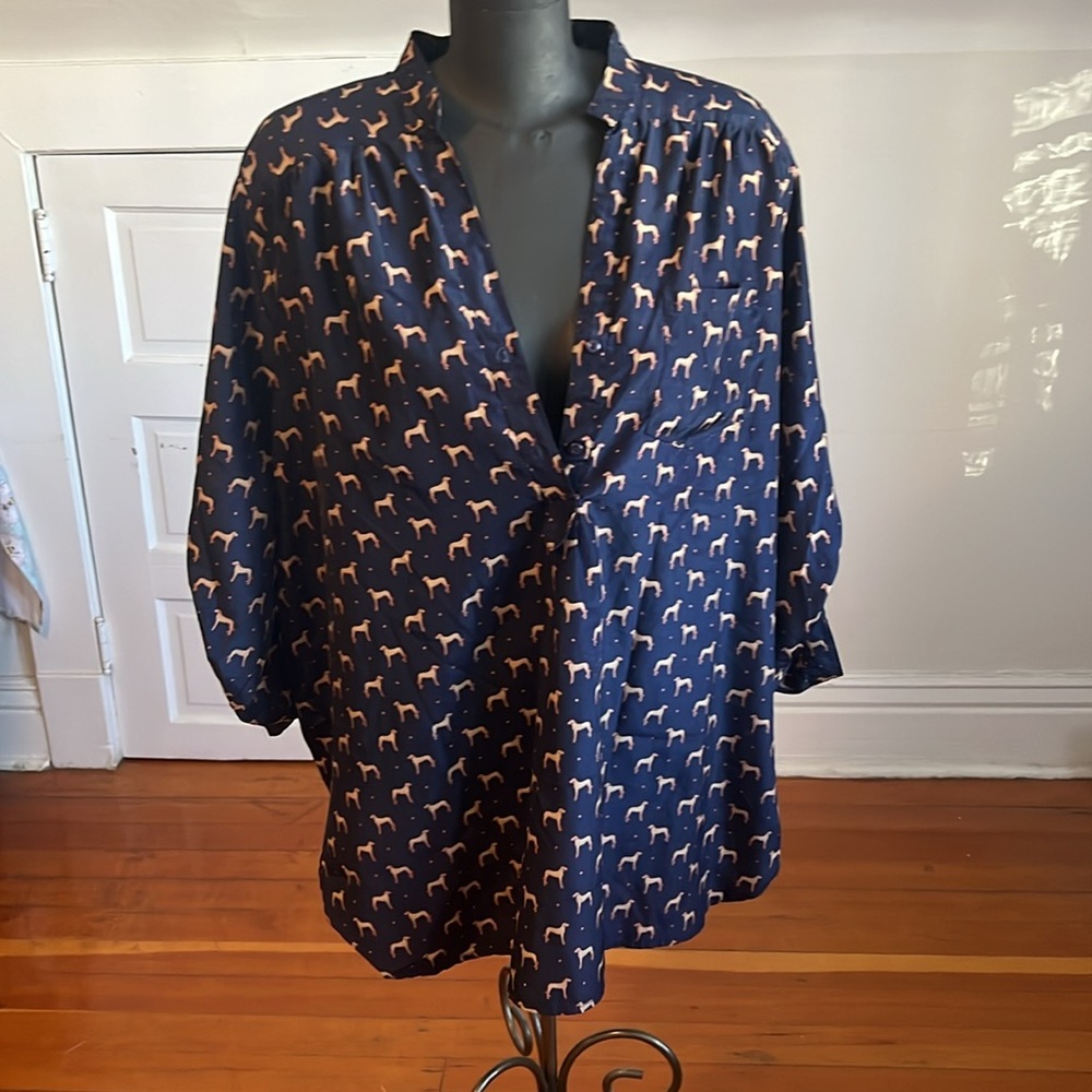 #44 3x Navy Blue Fabric with Pink Dog Pattern